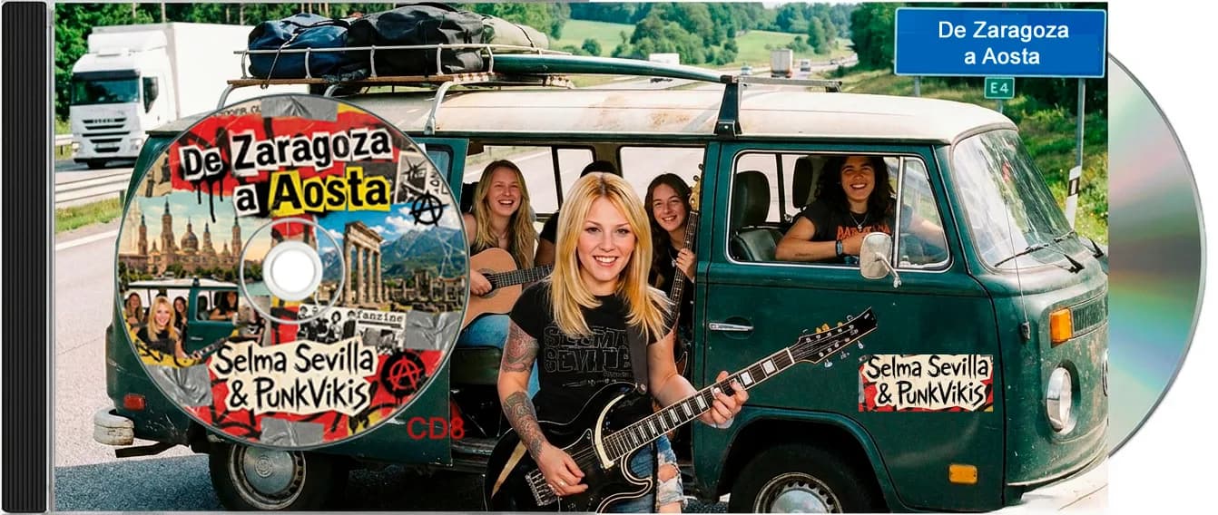 Selma Sevilla y las PunkVikis con el CD8 en la furgoneta California