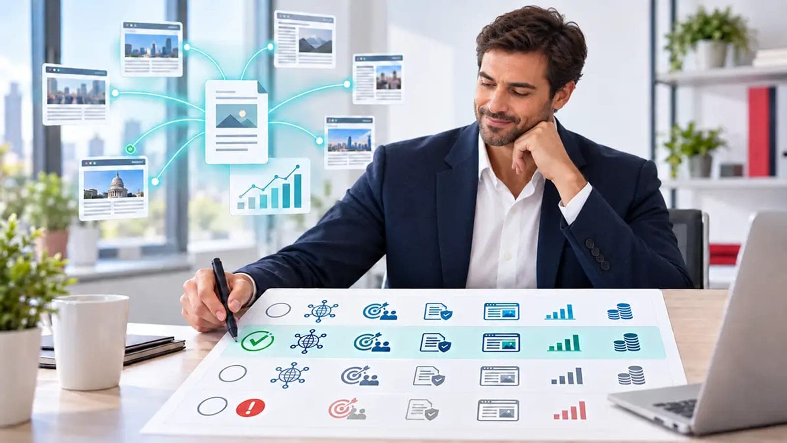 Persona comparando documentos sobre un escritorio